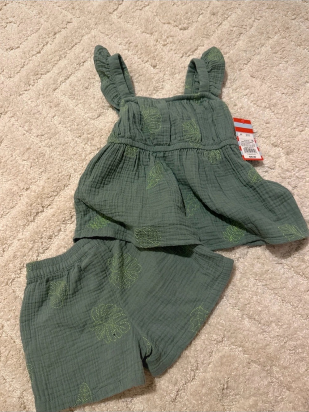 Target Green Leaf-Print Girls Two-Piece Shorts Set